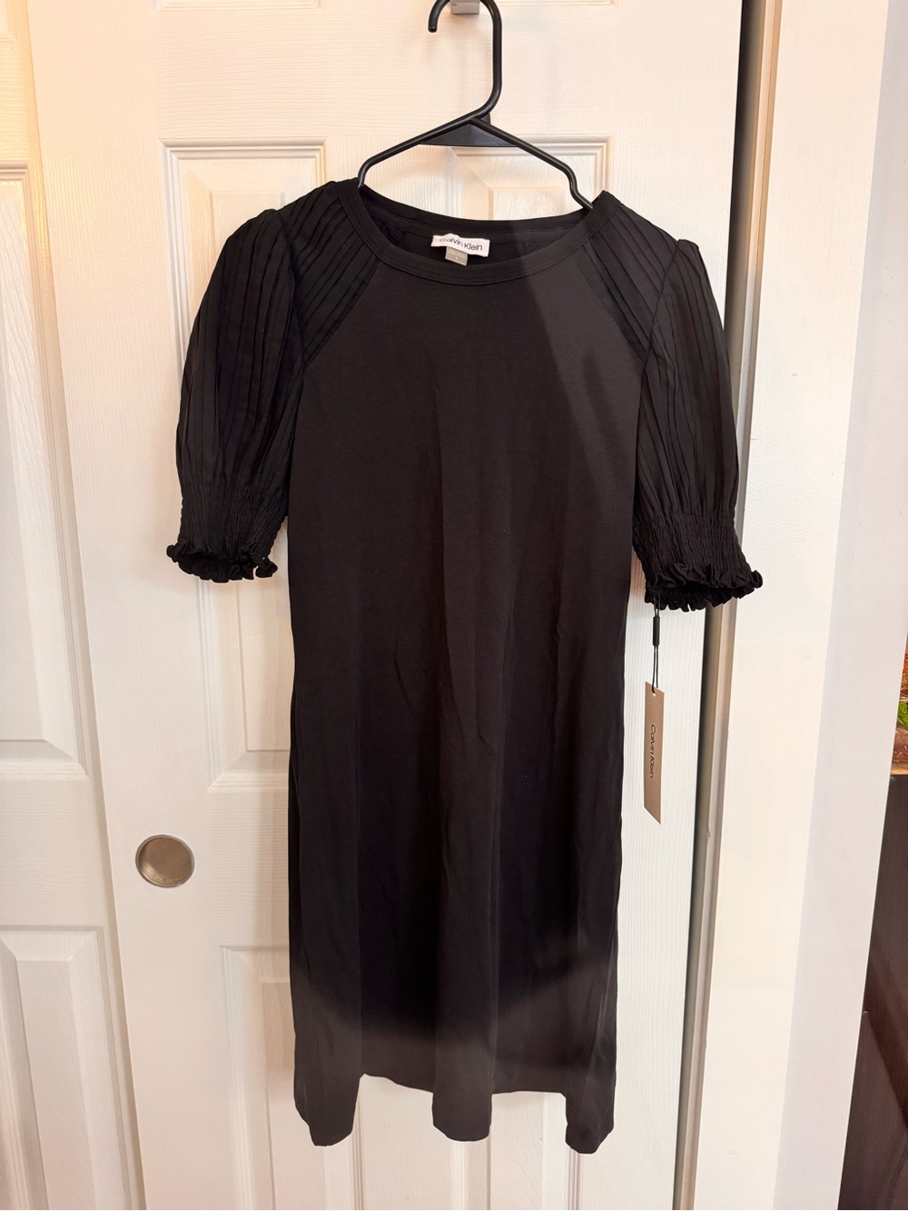 Pleated Sleeve Black Women's Dress